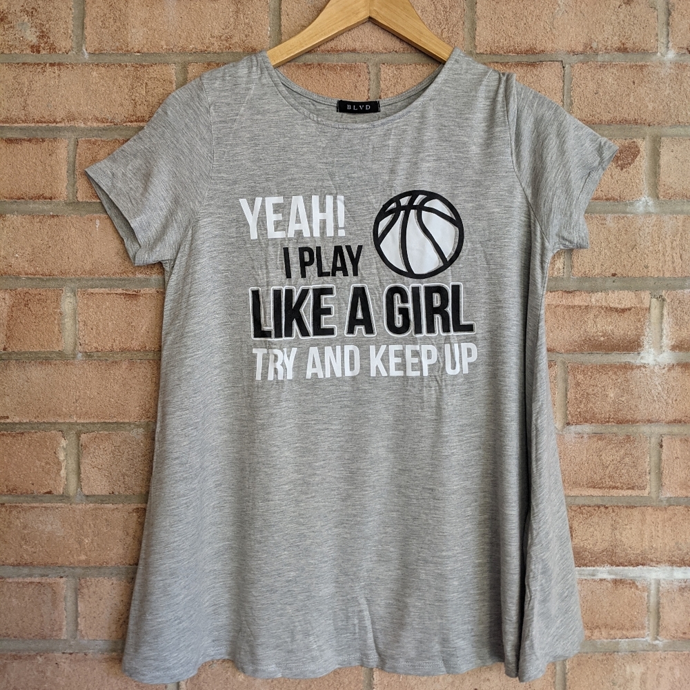 Heather Grey "Keep Up" T-shirt w/ Flared Bottom